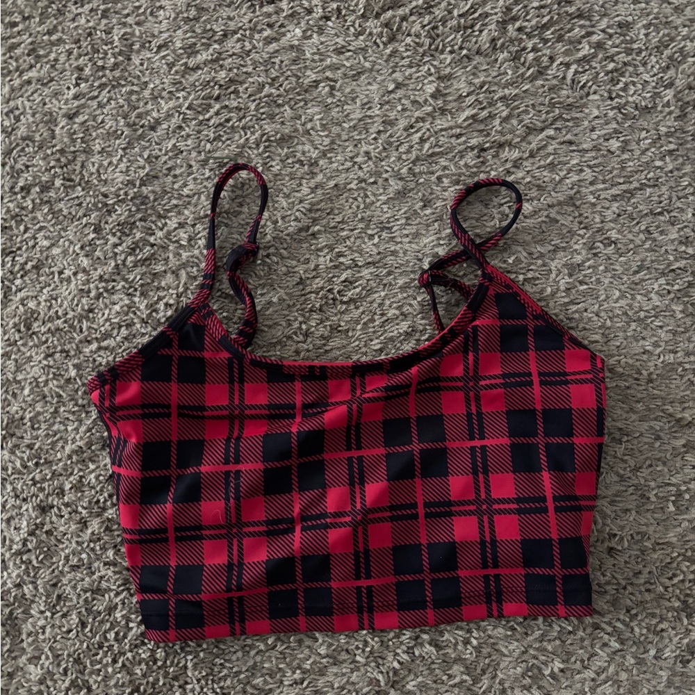 Beach Riot Red and Black Plaid Sports Bra